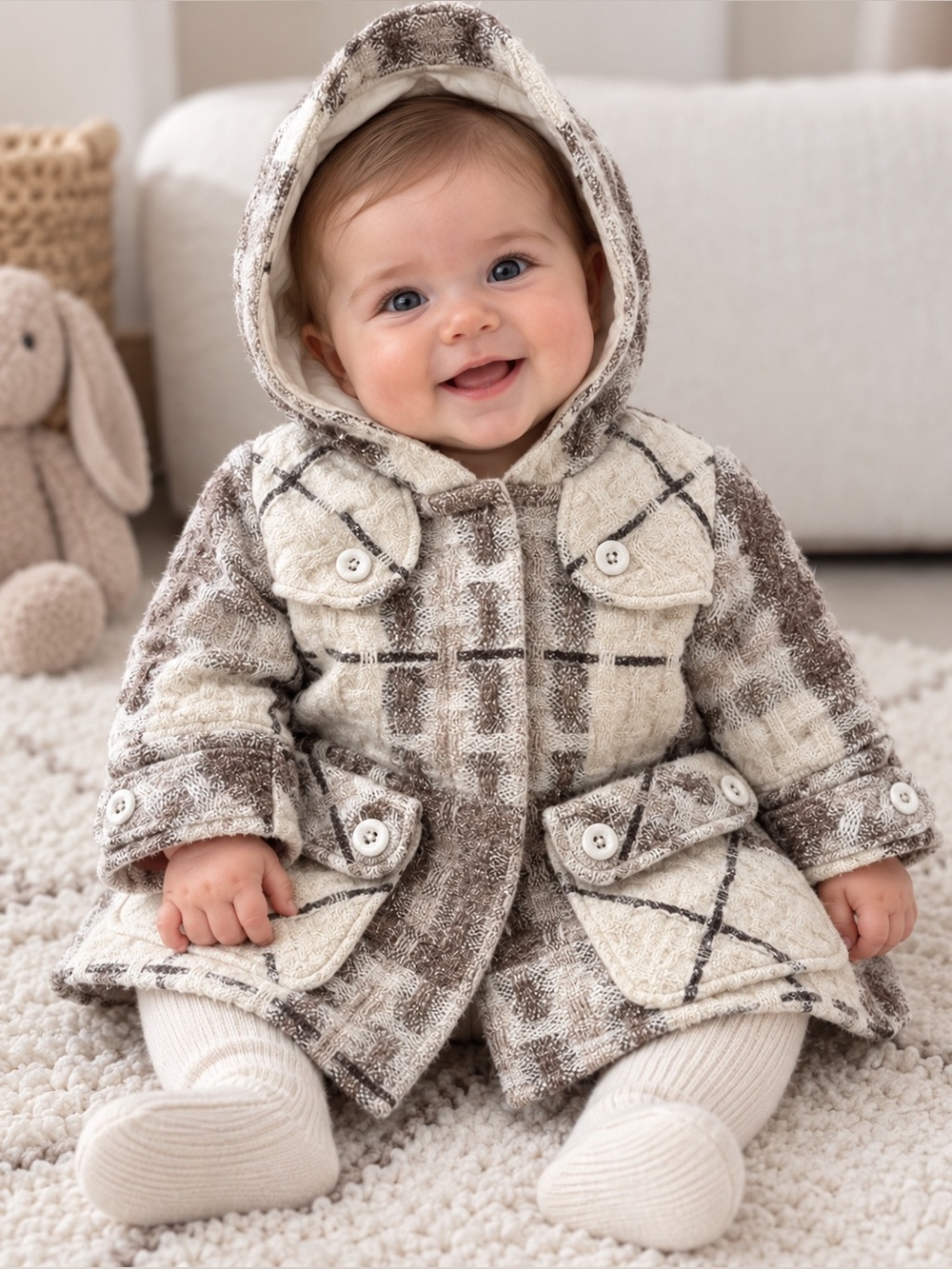 Burberry Coat wool zip hood 3/6 months Burberry cream